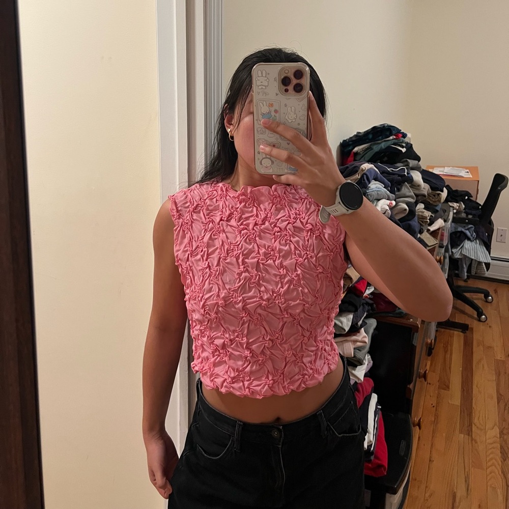 Zara Pink Textured Crop Top